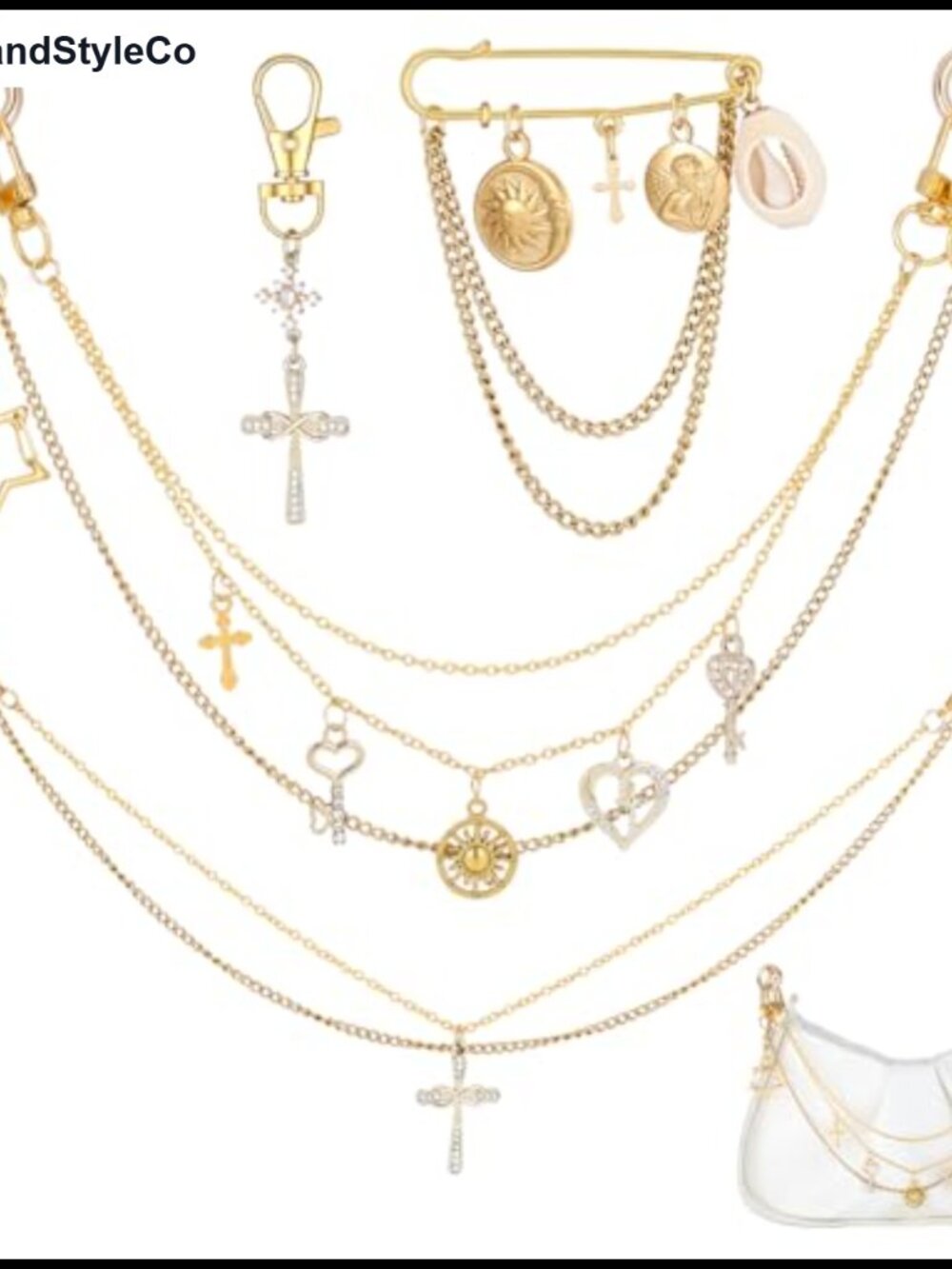 Boho Cross Star Shell Purse Chain Charm Bag Extender Keychain Brooch